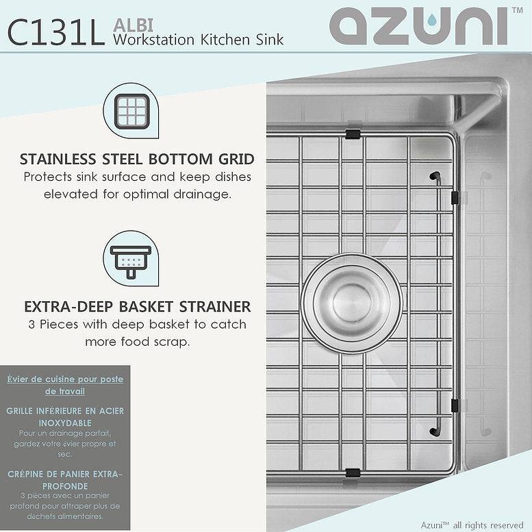 Azuni Albi 30" x 19" Reversible Undermount Workstation Single Bowl Kitchen Sink C131L - Renoz