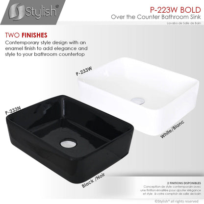 Stylish Bold 18.75" x 14.5" Rectangular Vessel Bathroom Sink White P-223W - Renoz