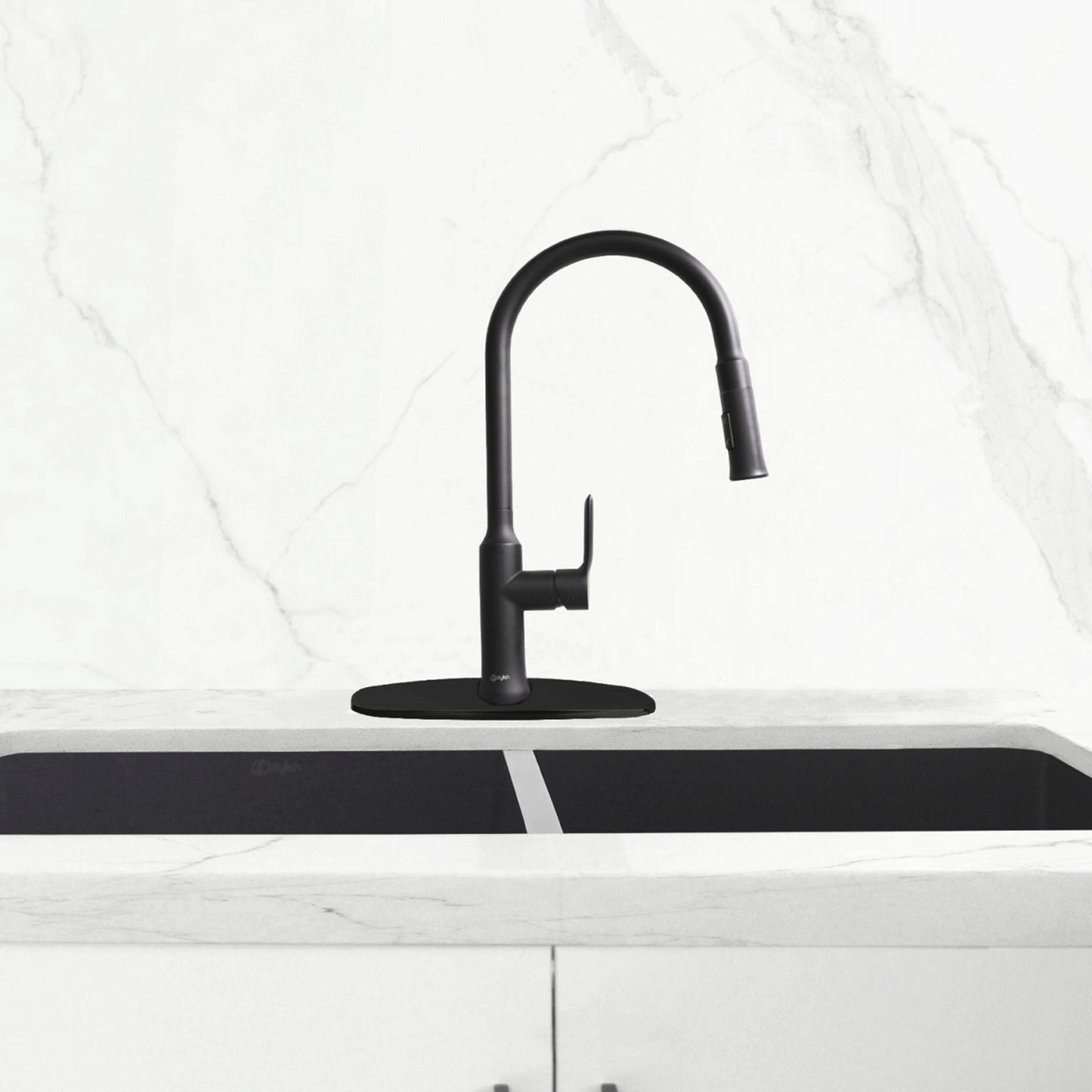 Stylish Kitchen Faucet Plate in Stainless Steel in Matte Black Finish A-802N - Renoz