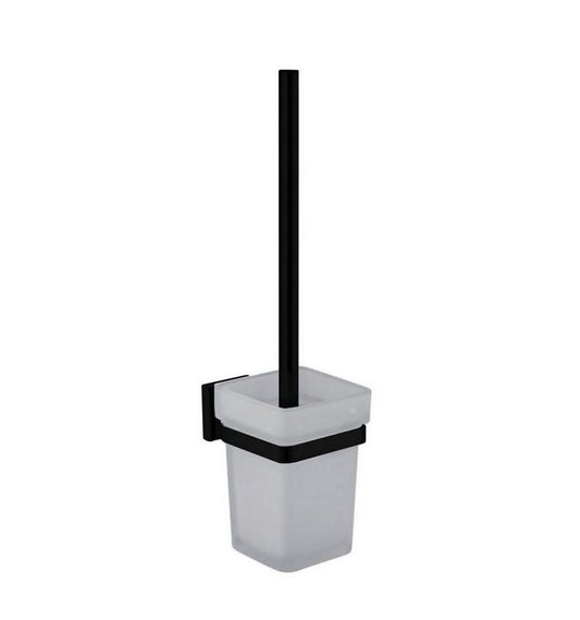 Kube Bath Aqua Plato Toilet Brush W/ Frosted Glass Cup- Matte Black