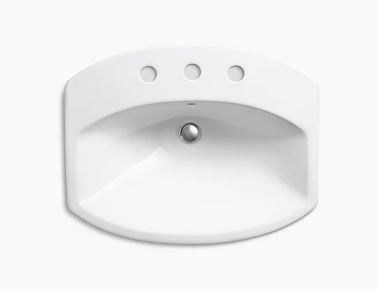 Kohler Lavabo de salle de bain encastrable Cimarron avec trous de robinet largement répandus de 8 po