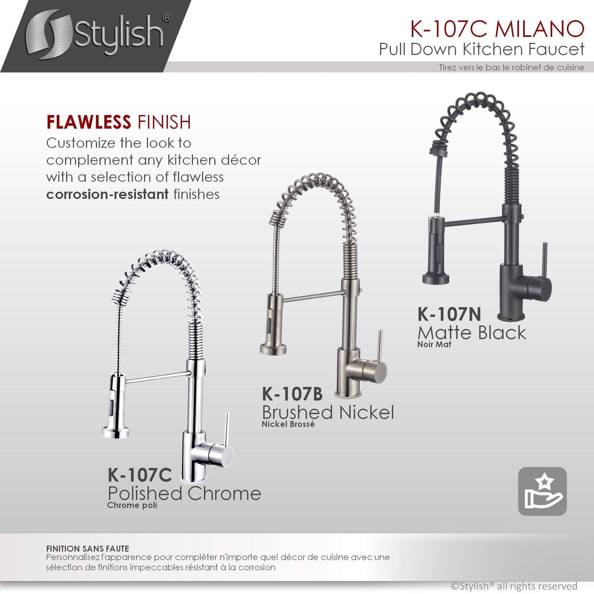 Stylish Milano 17.5" Kitchen Faucet Single Handle Pull Down Dual Mode Lead Free Polished Chrome Finish - Renoz