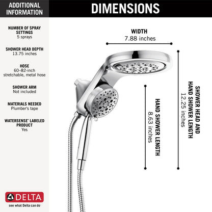 Delta Pommeau de douche 2-en-1 HydroRain H2Okinétique à 5 réglages - Chrome Lumicoat