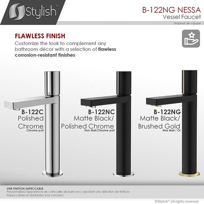 Stylish Nessa 12.5" Bathroom Vessel Faucet Single Handle Matte Black with Gold Finish B-122NG