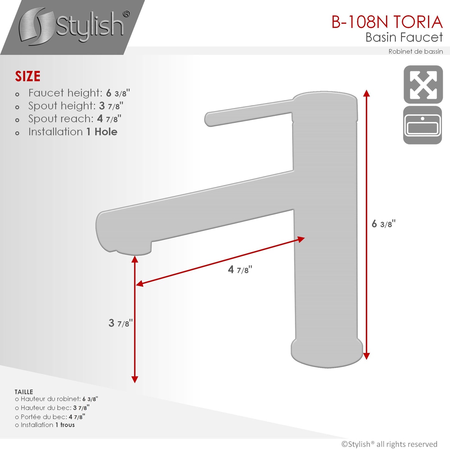 Stylish Toria 6" Single Handle Basin Bathroom Faucet in Matte Black Finish B-108N - Renoz