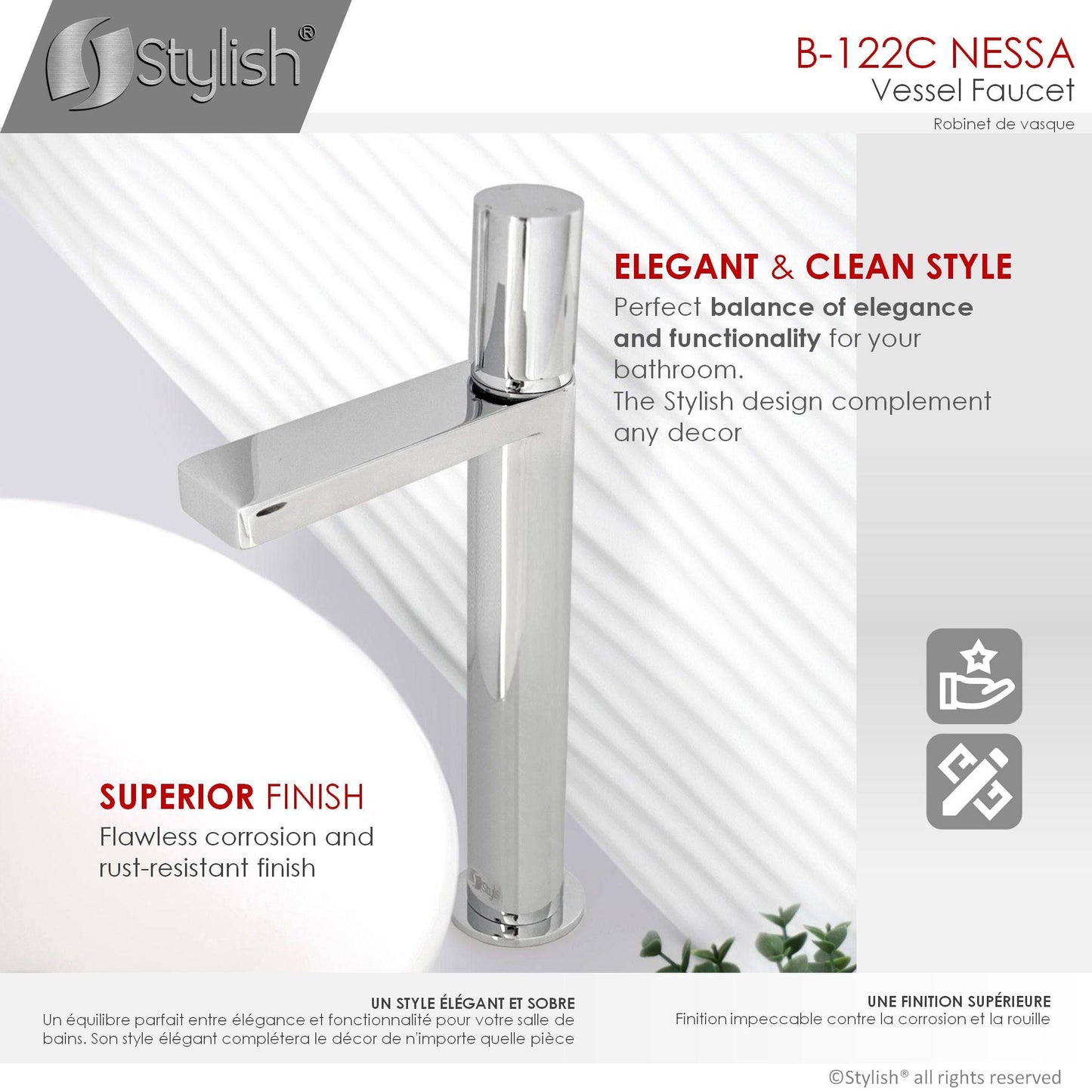 Stylish Nessa 12.5" Single Handle Bathroom Vessel Faucet, Polished Chrome Finish B-122C - Renoz