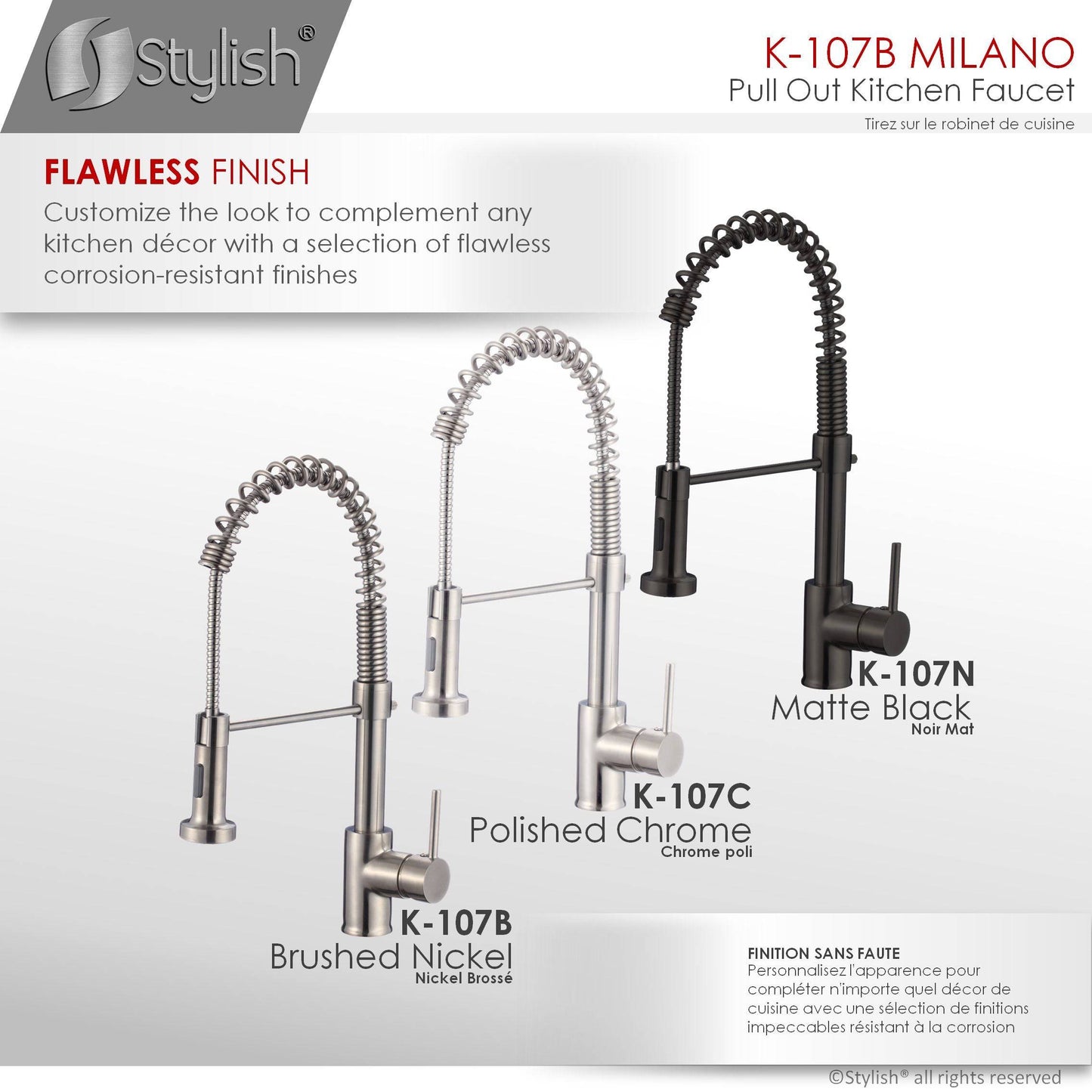 Stylish Milano 17.5" Kitchen Faucet Single Handle Pull Down Dual Mode Lead Free Brushed Nickel Finish K-107B - Renoz