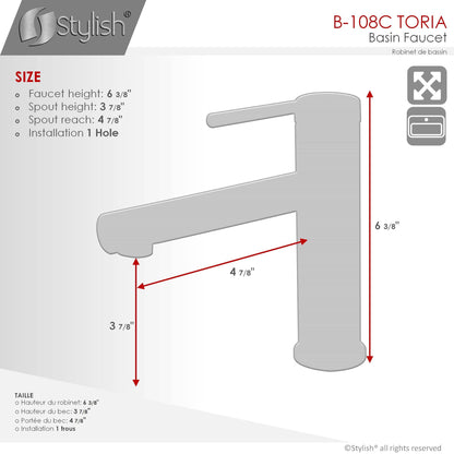 Stylish Toria 6" Single Handle Basin Bathroom Faucet in Stainless Steel Finish B-108S - Renoz