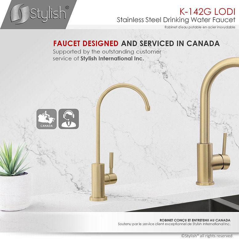 Stylish Lodi 11.25" Kitchen Drinking Water Tap Faucet, Stainless Steel Brushed Gold Finish K-142G - Renoz