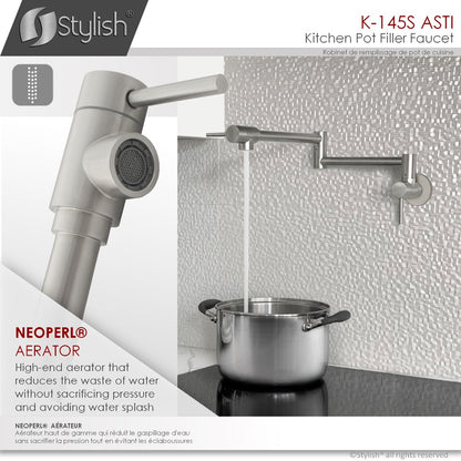 Stylish ASTI Stainless Steel Wall Mount Pot Filler Folding Stretchable with Single Hole Two Handles K-145S