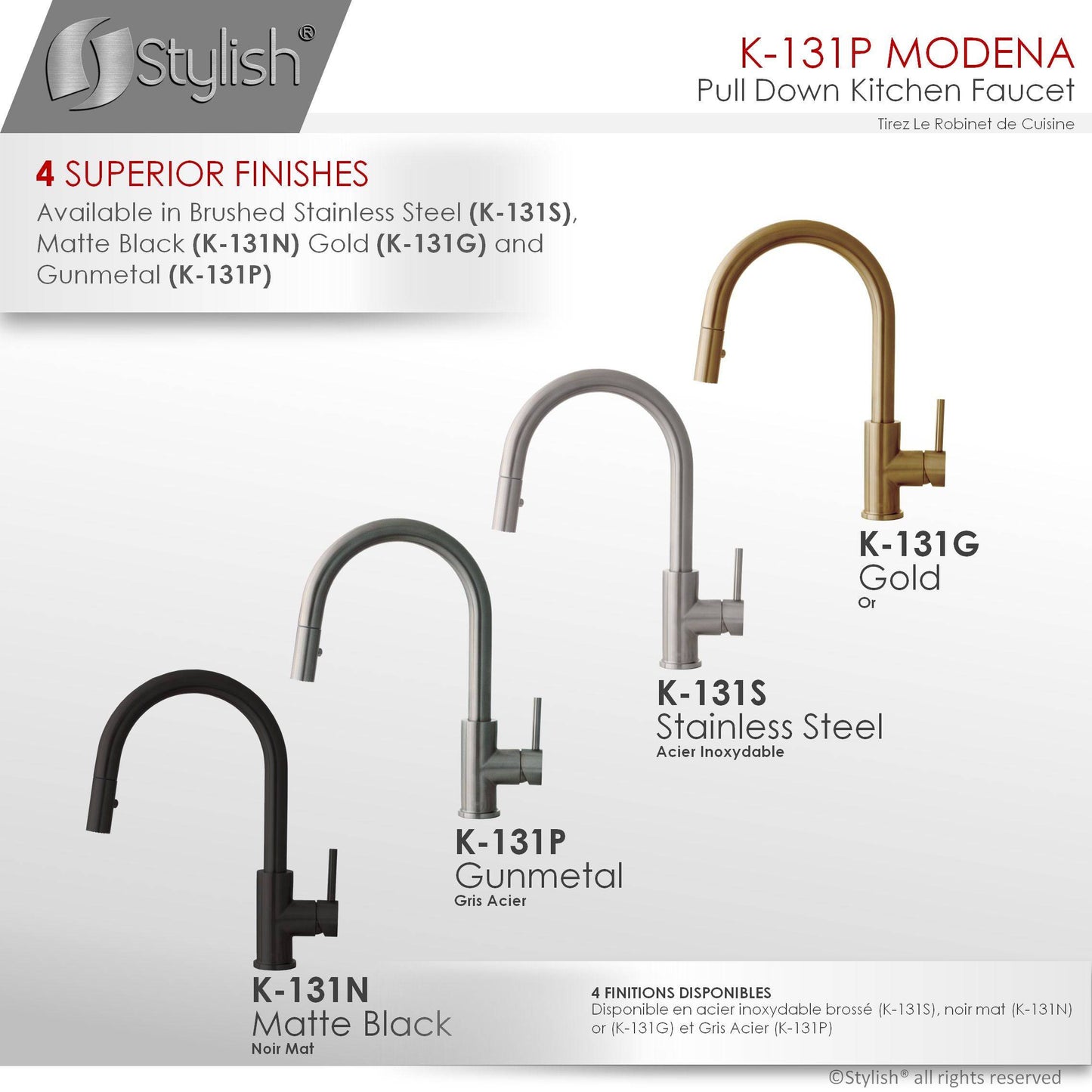 Stylish Modena 14" Kitchen Faucet Single Handle Pull Down Dual Mode Stainless Steel GunMetal Finish K-131P - Renoz