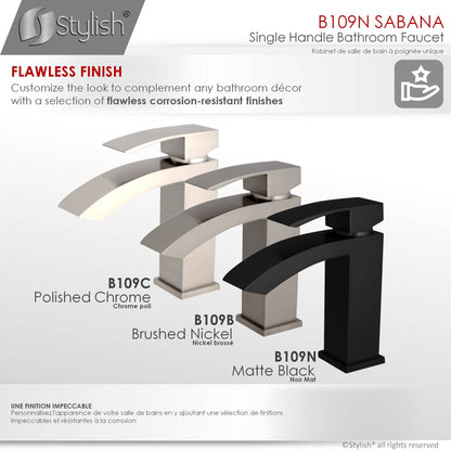 Stylish Sabana Single Handle 7" Bathroom Faucet for Single Hole Brass Basin Mixer Tap, Matte Black Finish B-109N - Renoz