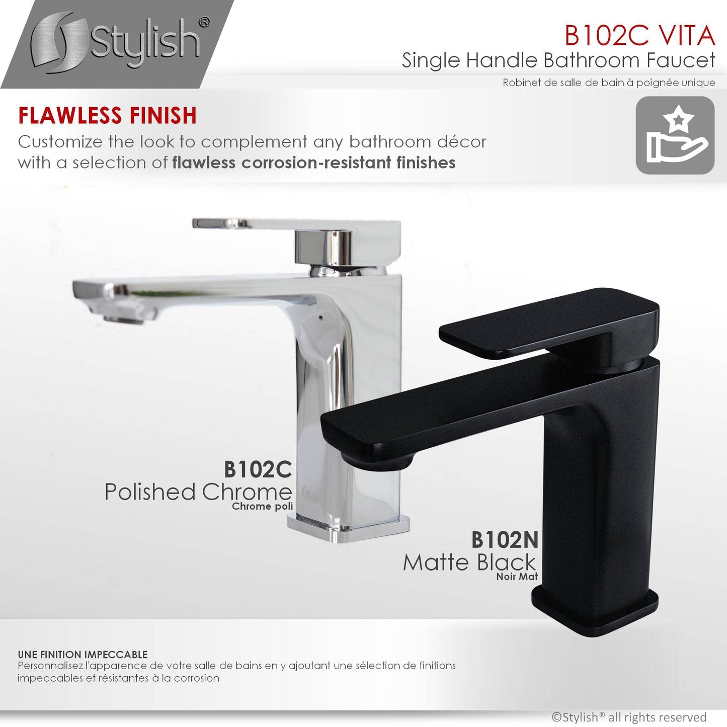 Stylish Vita Single Handle 6" Bathroom Faucet for Single Hole Brass Basin Mixer Tap, Polished Chrome Finish B-102C - Renoz