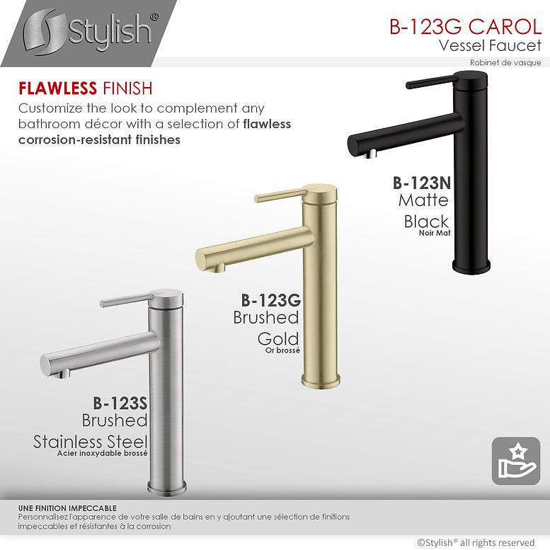 Stylish 11.63" Carol Bathroom Faucet Single Handle Brushed Gold Finish B-123G - Renoz