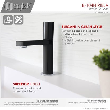 Stylish Riela 7" Single Handle Modern Bathroom Basin Faucet in Matte Black with Chrome accents Finish B-104N - Renoz