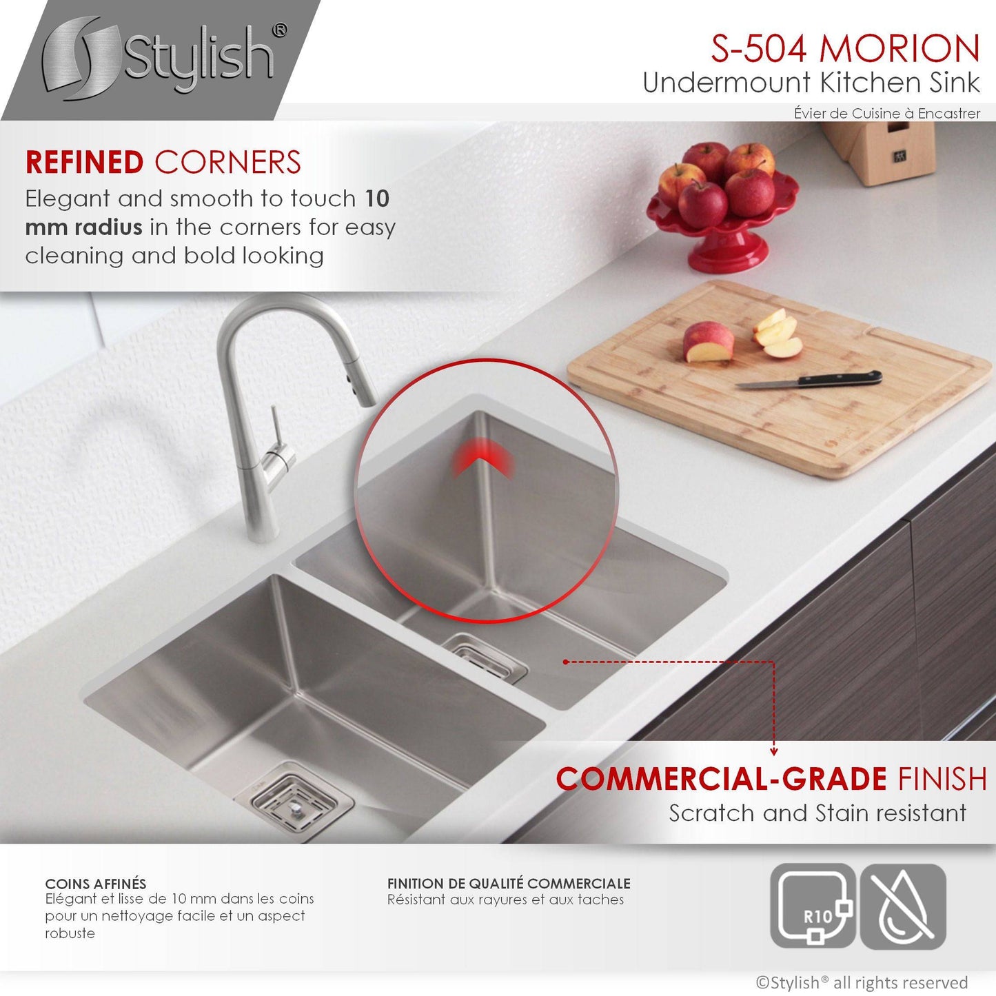 Stylish Morion 30" x 18" Double Bowl Stainless Steel Kitchen Sink with Square Strainers S-504XG - Renoz