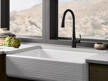 Kohler Simplice Single-Hole Or Three-Hole Kitchen Sink Faucet With 16-5/8" Pull-Down Spout, Docknetik Magnetic Docking System, And A 3-Function Sprayhead Featuring Sweep Spray - Matte Black