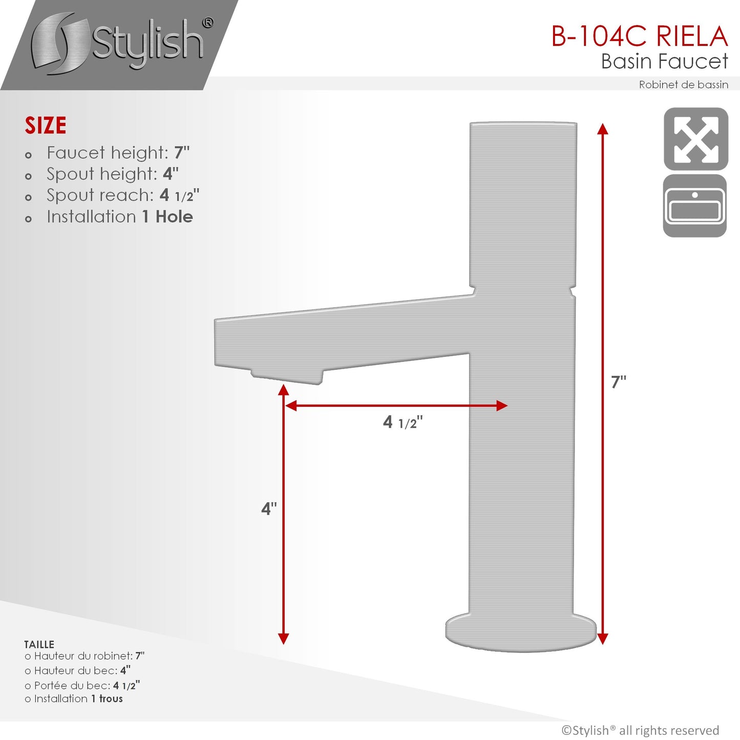 Stylish Riela 7" Single Handle Modern Bathroom Basin Faucet in Polished Chrome Finish B-104C - Renoz