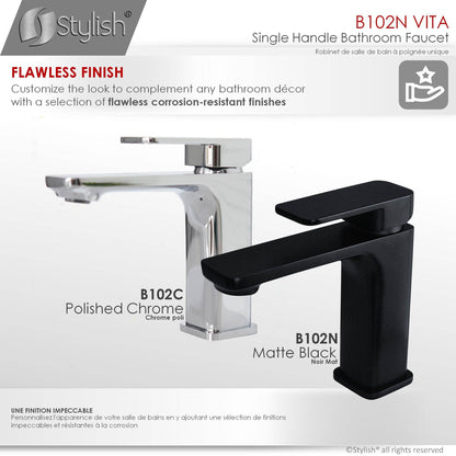 Stylish Vita Single Handle 6" Bathroom Faucet for Single Hole Brass Basin Mixer Tap, Matte Black Finish B-102N - Renoz