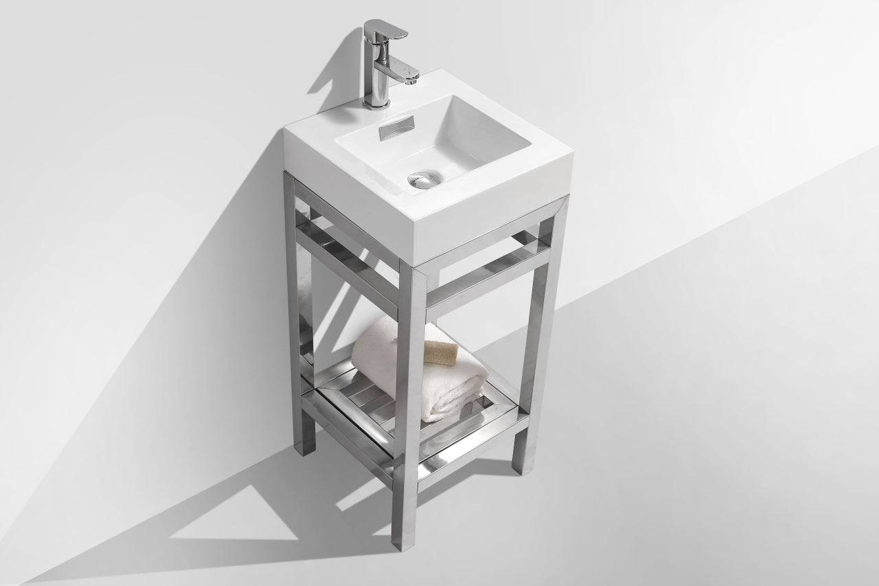 Kube Bath Cisco 16" Stainless Steel Console Bathroom Vanity With White Acrylic Sink - Renoz