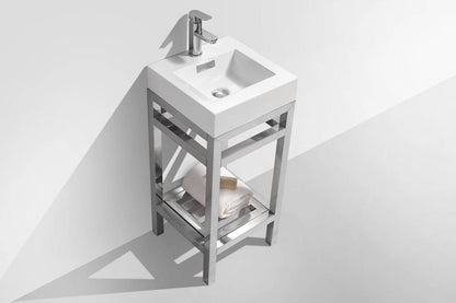 Kube Bath Cisco 16" Stainless Steel Console Bathroom Vanity With White Acrylic Sink - Renoz