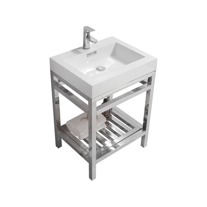 Kube Bath Cisco 24" Stainless Steel Console Bathroom Vanity With White Acrylic Sink - Renoz