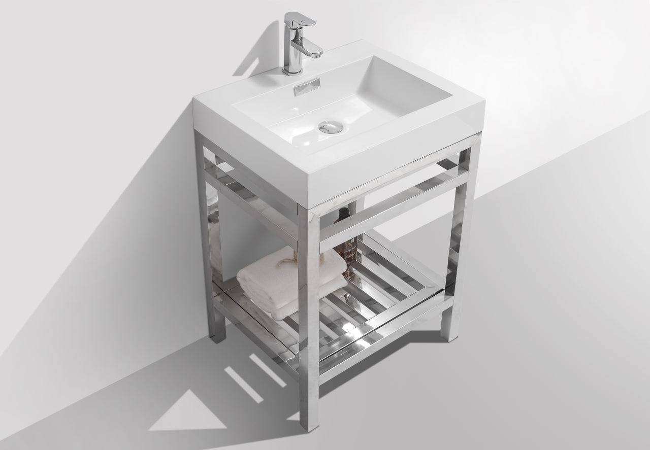 Kube Bath Cisco 24" Stainless Steel Console Bathroom Vanity With White Acrylic Sink - Renoz