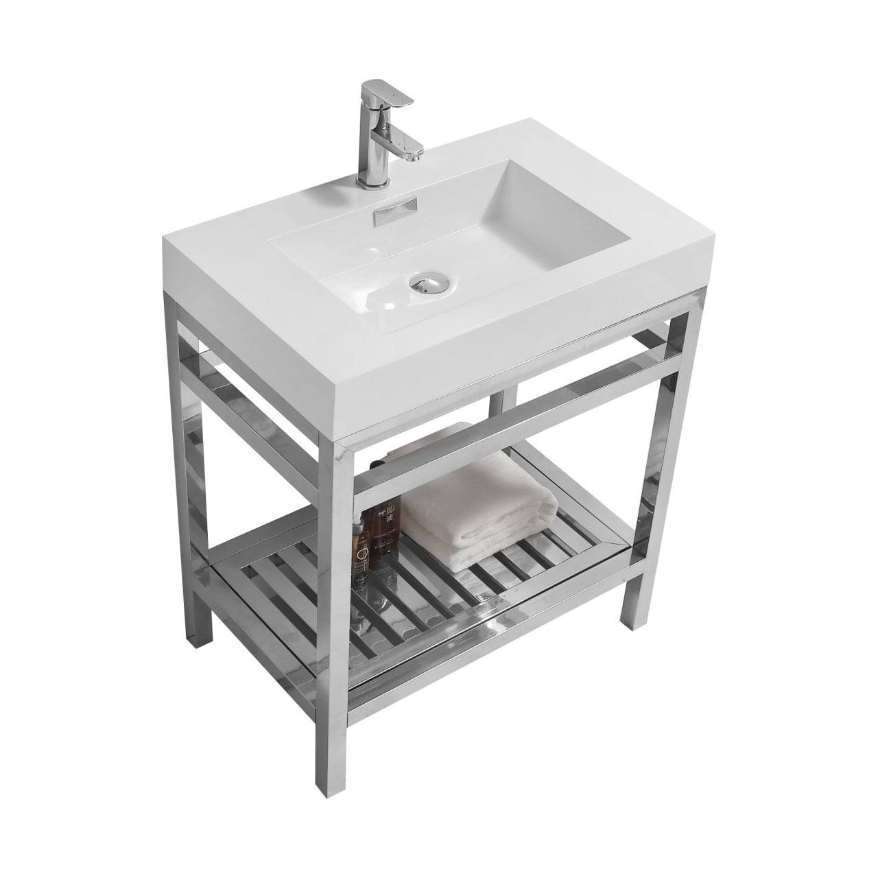 Kube Bath Cisco 30" Stainless Steel Console Bathroom Vanity With White Acrylic Sink - AC30 - Renoz