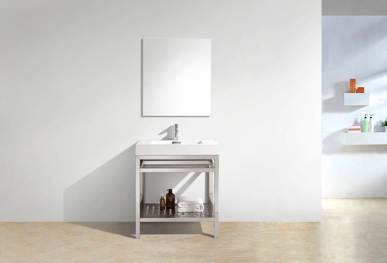 Kube Bath Cisco 30" Stainless Steel Console Bathroom Vanity With White Acrylic Sink - AC30 - Renoz