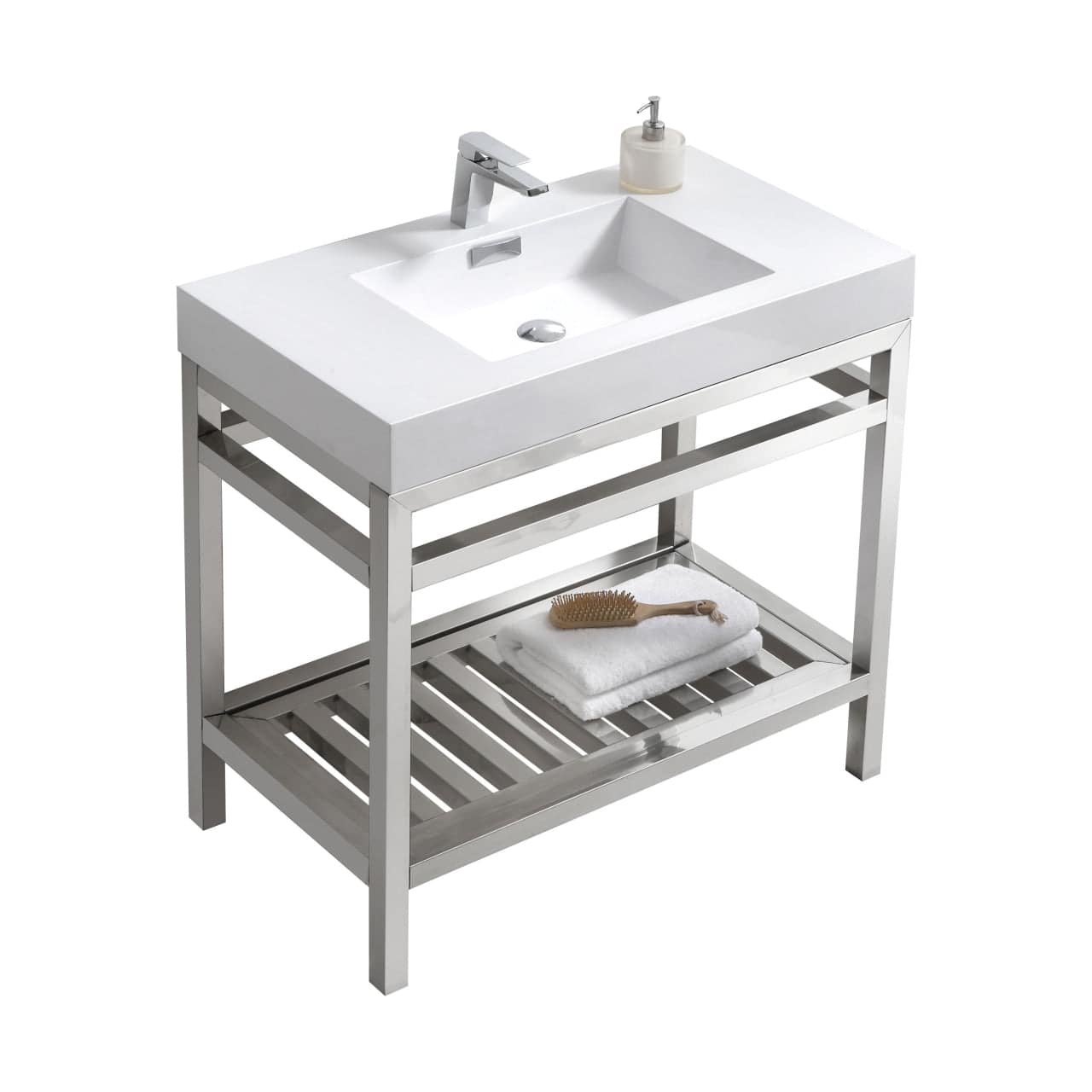 Kube Bath Cisco 36" Stainless Steel Console Bathroom Vanity With White Acrylic Sink - Renoz