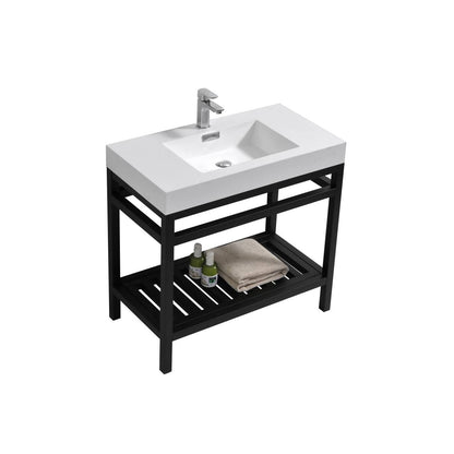 Kube Bath Cisco 36" Stainless Steel Console Bathroom Vanity With White Acrylic Sink - Renoz