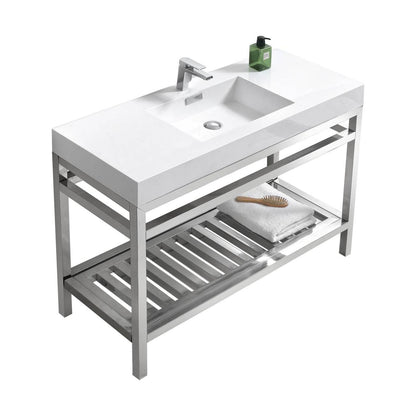 Kube Bath Cisco 48" Stainless Steel Console Bathroom Vanity With White Acrylic Sink - Renoz