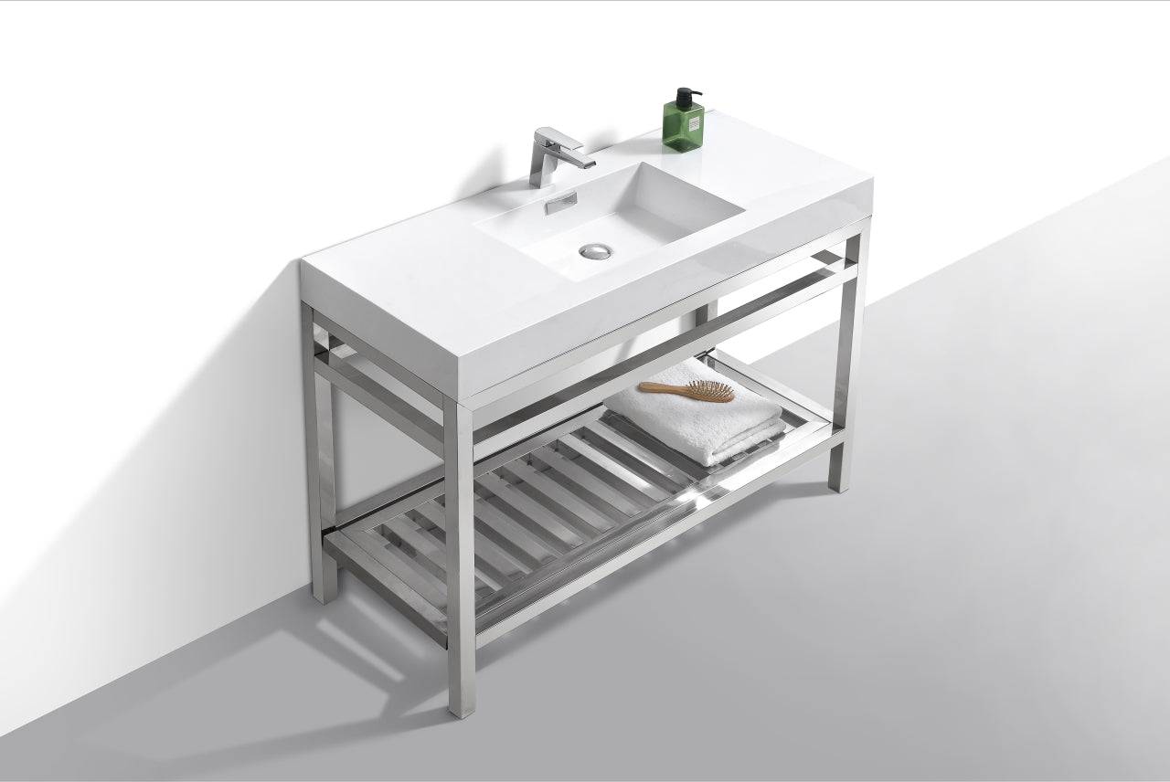 Kube Bath Cisco 48" Stainless Steel Console Bathroom Vanity With White Acrylic Sink - Renoz