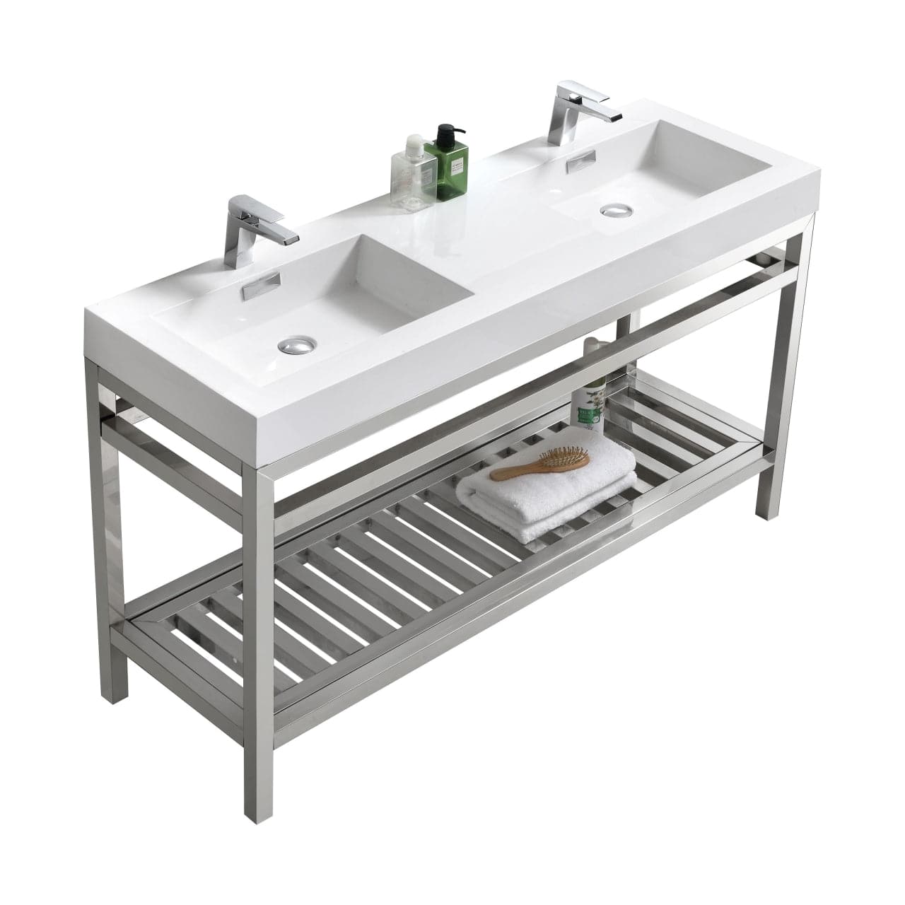 Kube Bath Cisco 60" Double Sink Stainless Steel Console Bathroom Vanity With White Acrylic Sink - Renoz