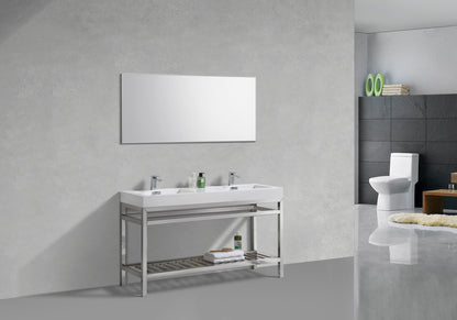 Kube Bath Cisco 60" Double Sink Stainless Steel Console Bathroom Vanity With White Acrylic Sink - Renoz