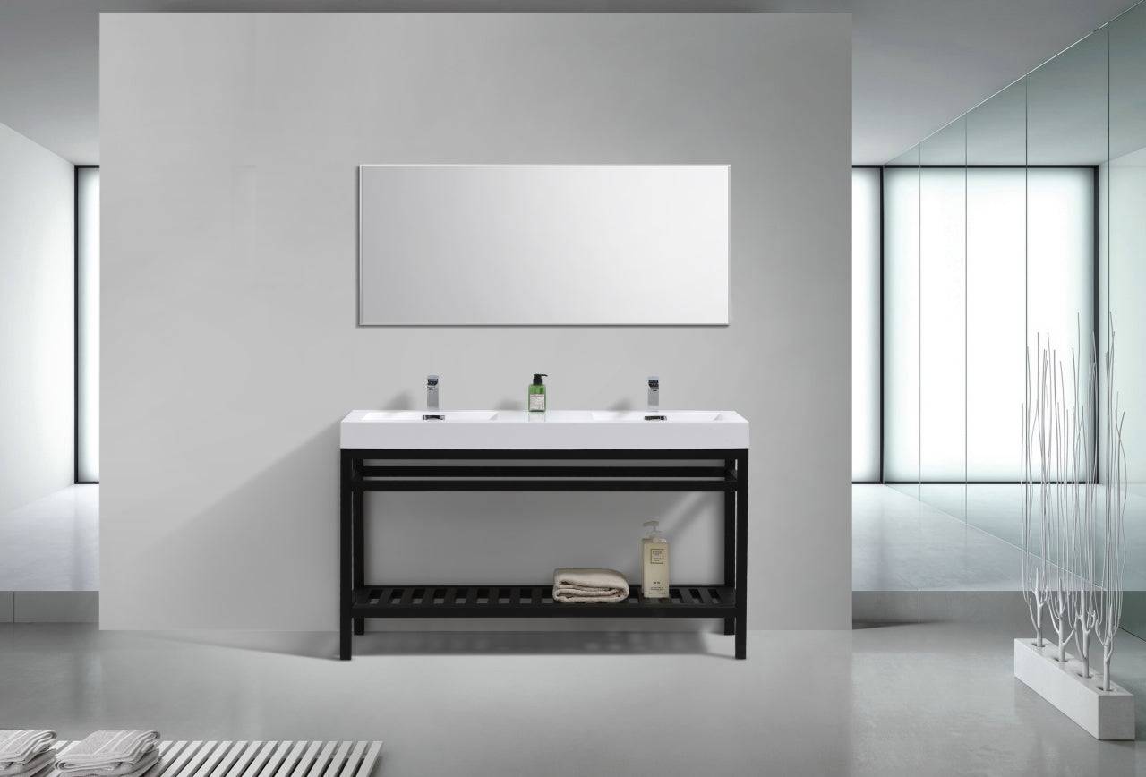 Kube Bath Cisco 60" Double Sink Stainless Steel Console Bathroom Vanity With White Acrylic Sink - Renoz