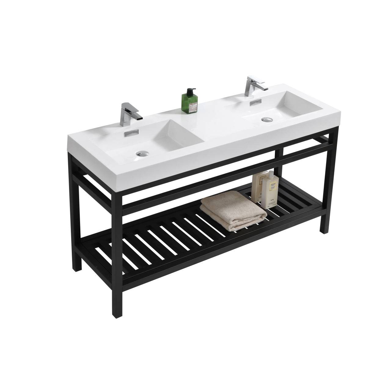 Kube Bath Cisco 60" Double Sink Stainless Steel Console Bathroom Vanity With White Acrylic Sink - Renoz