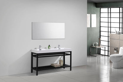 Kube Bath Cisco 60" Double Sink Stainless Steel Console Bathroom Vanity With White Acrylic Sink - Renoz