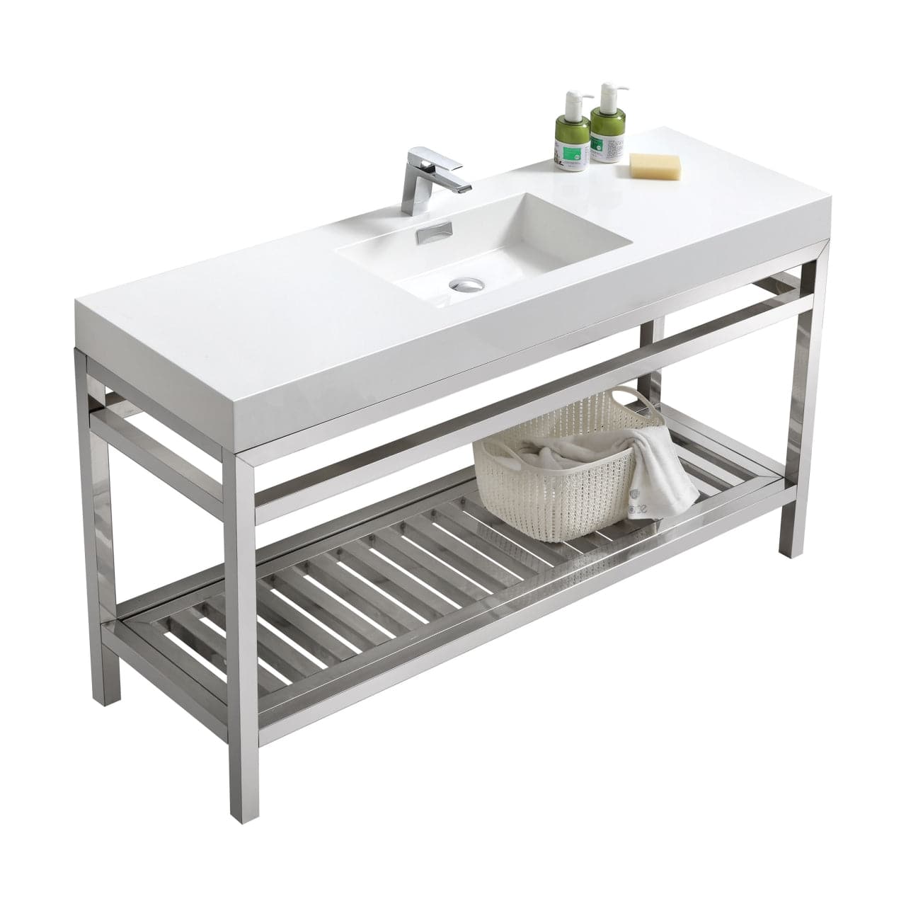 Kube Bath Cisco 60" Single Sink Stainless Steel Console Bathroom Vanity With White Acrylic Sink - Renoz