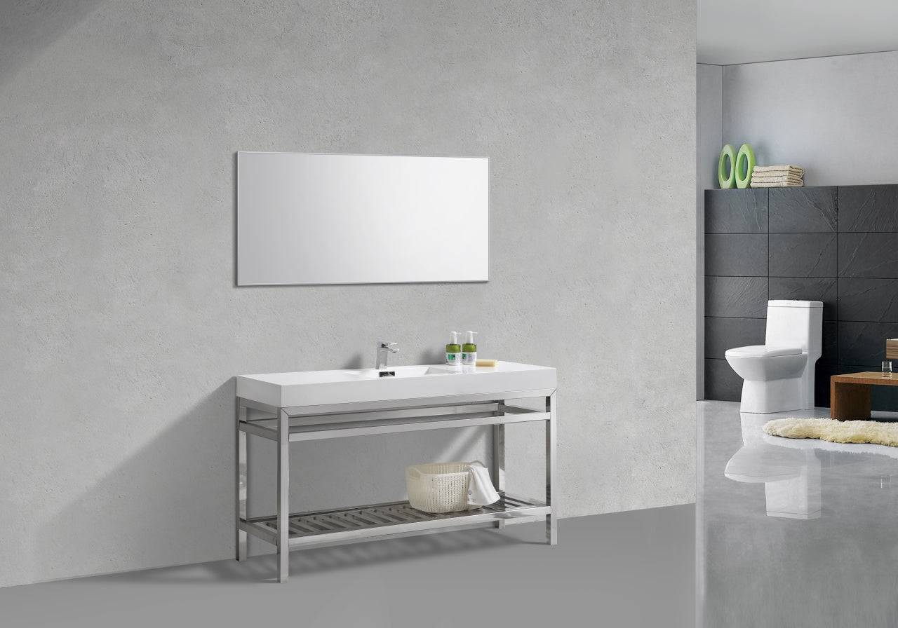 Kube Bath Cisco 60" Single Sink Stainless Steel Console Bathroom Vanity With White Acrylic Sink - Renoz