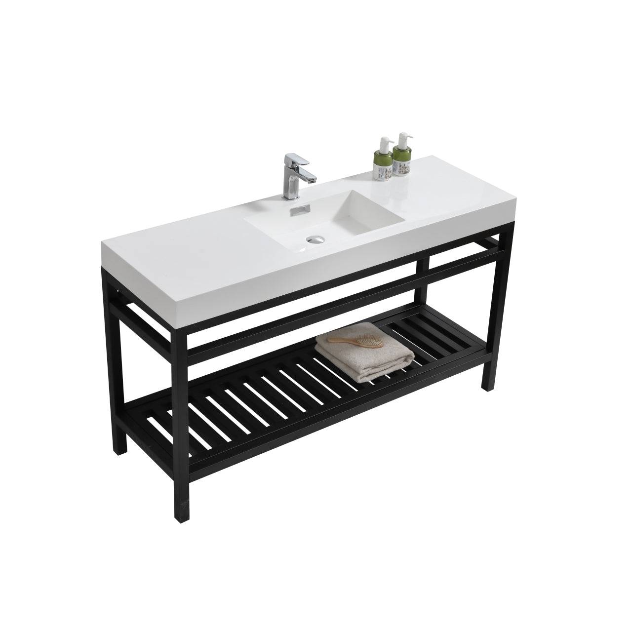 Kube Bath Cisco 60" Single Sink Stainless Steel Console Bathroom Vanity With White Acrylic Sink - Renoz