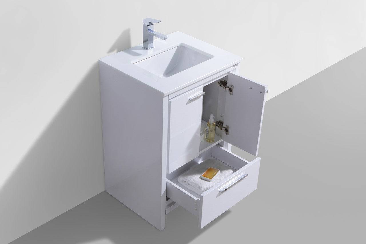 Kube Bath Dolce 24" Floor Mount Bathroom Vanity With White Quartz Countertop With 2 Doors And 1 Drawer AD624 - Renoz