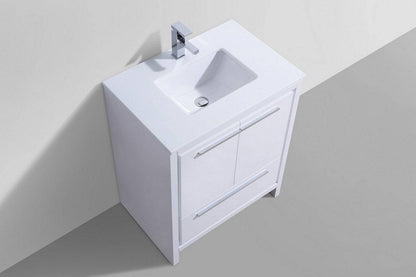 Kube Bath Dolce 30" Floor Mount Bathroom Vanity With White Quartz Countertop With 2 Doors And 1 Drawer AD630 - Renoz