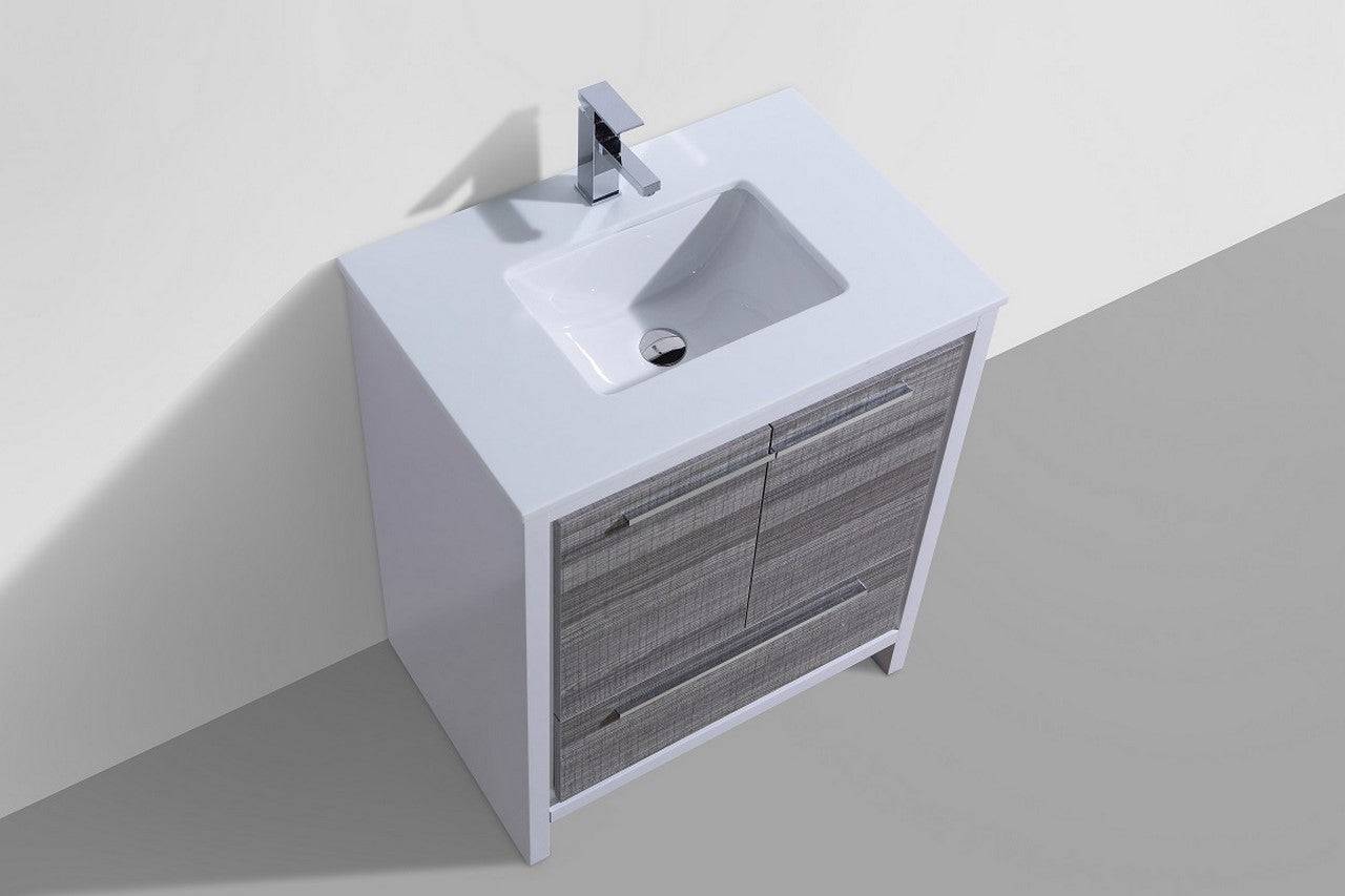 Kube Bath Dolce 30" Floor Mount Bathroom Vanity With White Quartz Countertop With 2 Doors And 1 Drawer AD630 - Renoz