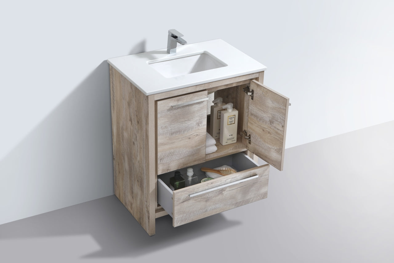 Kube Bath Dolce 30" Floor Mount Bathroom Vanity With White Quartz Countertop With 2 Doors And 1 Drawer AD630 - Renoz