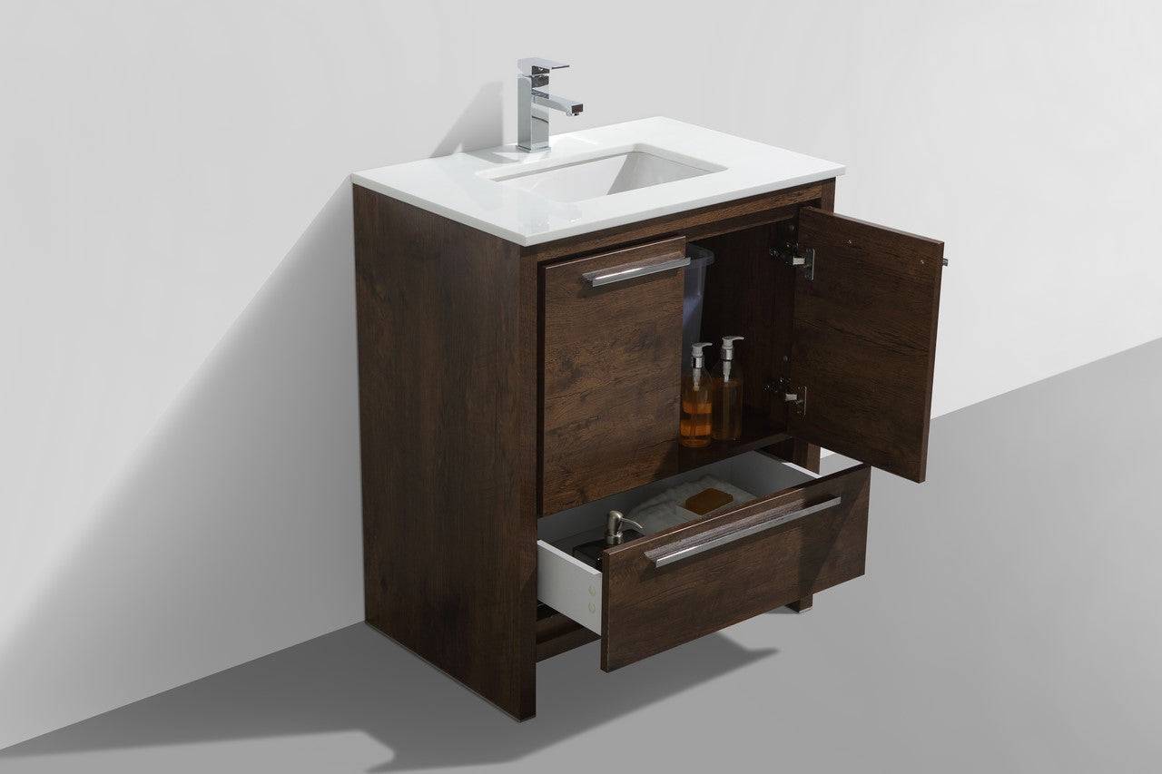 Kube Bath Dolce 30" Floor Mount Bathroom Vanity With White Quartz Countertop With 2 Doors And 1 Drawer AD630 - Renoz