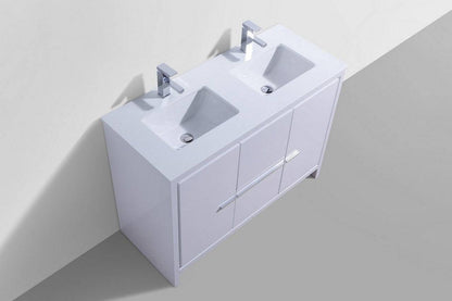 Kube Bath Dolce 48" Double Sink Floor Mount Bathroom Vanity With White Quartz Countertop With 2 Doors And 2 Drawers AD648D - Renoz