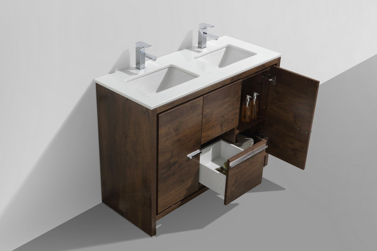 Kube Bath Dolce 48" Double Sink Floor Mount Bathroom Vanity With White Quartz Countertop With 2 Doors And 2 Drawers AD648D - Renoz