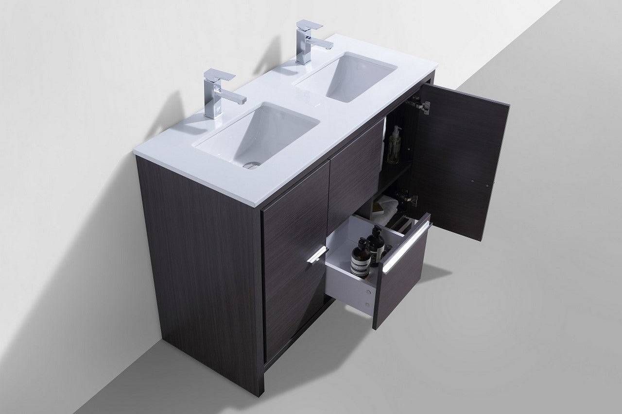 Kube Bath Dolce 48" Double Sink Floor Mount Bathroom Vanity With White Quartz Countertop With 2 Doors And 2 Drawers AD648D - Renoz