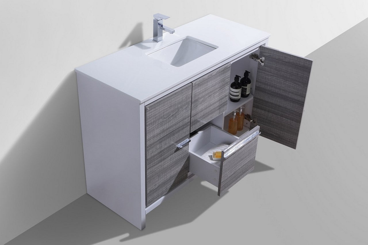 Kube Bath Dolce 48" Single Sink Floor Mount Bathroom Vanity With White Quartz Countertop With 2 Doors And 2 Drawers  AD648S - Renoz